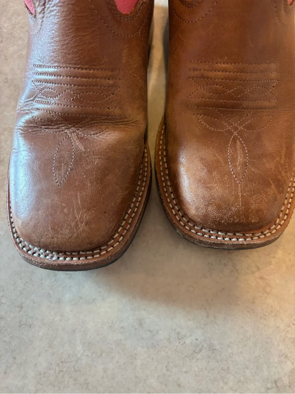 Old West Pink and Brown Lace-Up Western Boots